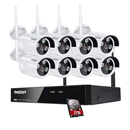 TMEZON 8CH Wireless Security Cameras System with 2TB Hard Drive,8 Channel 960P NVR and (8) HD 960P 1.3MP Outdoor Indoor Home Video Surveillance WiFi Cameras with 100ft Night Vision,Motion Detection