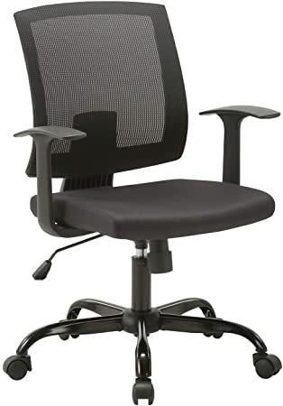 Mid-Back Ergonomic Office Chair Mesh Swivel Computer Desk Chair With Lumbar Support and Armrest for Back Pain, Black