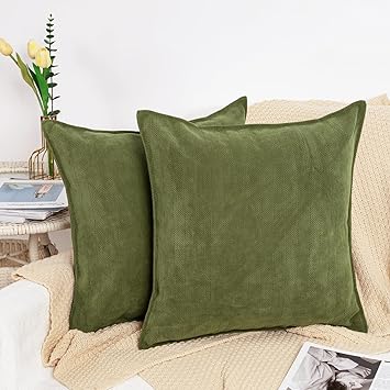 Green Pillow Covers 18x18 inch Set of 2 Chenille Pillow Covers with Elegant Design Soft and Luxurious Decorative Throw Pillows for Couch, Bed, and Home Decor