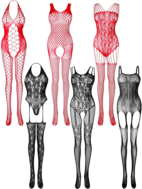 6 Pieces Mesh Lingerie Stockings Fishnet Bodysuits Hollow Fishnet Sleepwear for Women Girls