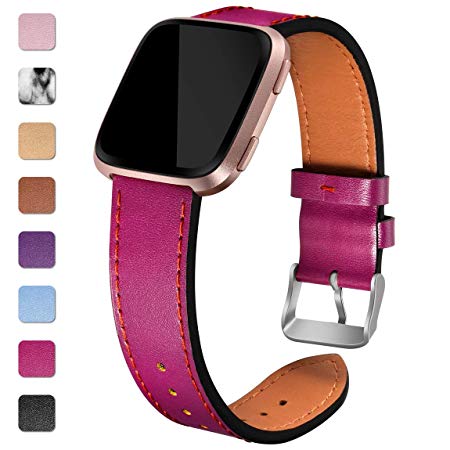 Maledan Replacement Bands Compatible for Fitbit Versa, Versa Lite Edition and Versa Special Edition, Genuine Leather Band Replacement Accessories Strap for Fitbit Versa Smart Watch, Women Men