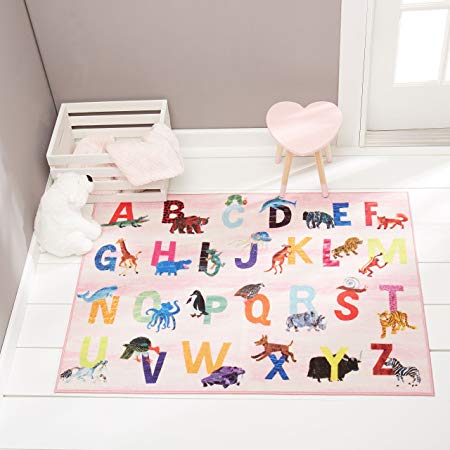 Home Dynamix Eric Carle Elementary Pink Alphabet Area Rug 4'11"x6'6", Graphic/Print Alphabet Pink/Blue/Yellow