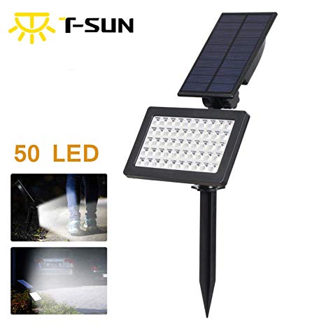 T-SUN 50 LED Solar Spotlights, Outdoor Adjustable & Auto ON/Off Solar Floodlights Wall lamp for Garden, Yard, Lawn, Driveway (6000K-1 Pack)