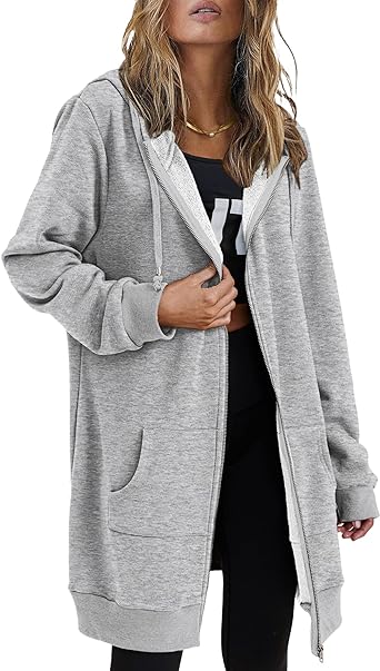 Zeagoo Womens Zip Up Hoodies Long Sleeve Fall Hooded Lightweight Tunic Sweatshirt Oversize Fleece Jacket With Pockets