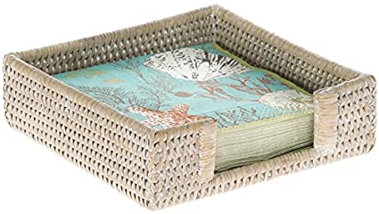 KOUBOO La Jolla Rattan Luncheon Paper Napkin Holder, White Wash