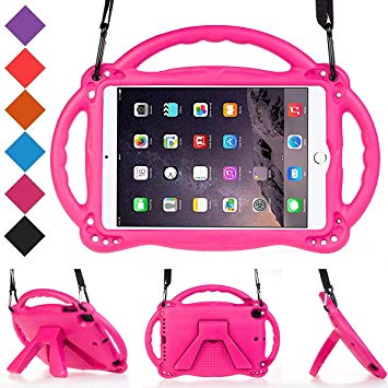 BMOUO Kids Case for iPad Mini 1 2 3 4 - Light Weight Shockproof Friendly Handle Stand Case with Shoulder Strap for iPad Mini 4th Generation, iPad Mini 3rd / Mini 2nd Gen, iPad Mini 7.9" Retina - Rose