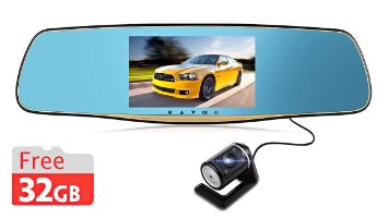 Rexing X80 5 Inch TFT LCD Dual Lens 32GB Memory Card Rear View Mirror Car Camera