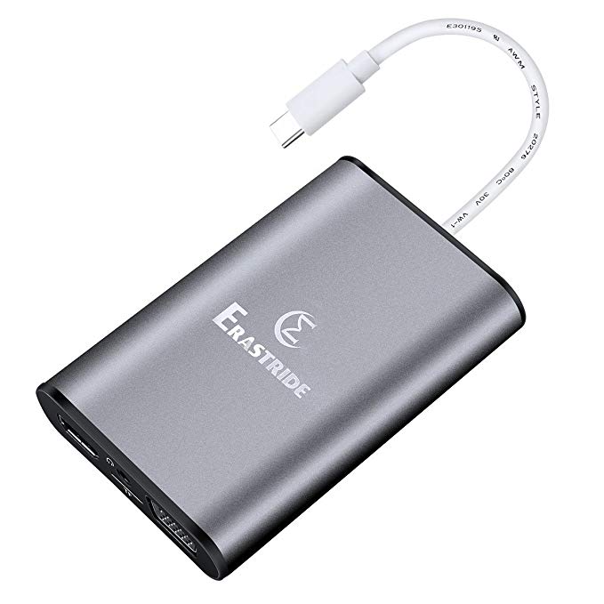 8-in-1 USB-C Hub, Erastride TD701 Type C Hub with 2 USB 3.0 Ports , Type-C Charging Port, HDMI , Card Reader ,VGA, RJ45, Audio