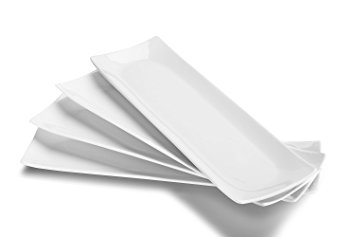 DOWAN 14-inch Porcelain Serving plates/Rectangular Platters, Set of 4, Classic White