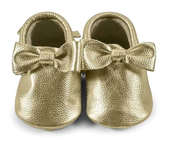 Baby Moccasins [The Coral Pear Bow Moccasin] Premium Leather Shoes for Babies & Toddlers