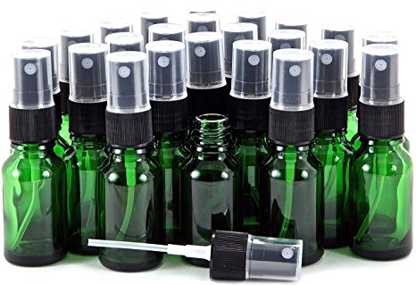 Vivaplex, 24, Green, 15 ml (1/2 oz) Glass Bottles, with Black Fine Mist Sprayer's