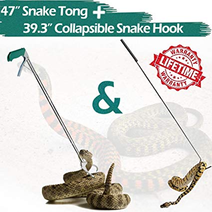 IC ICLOVER 47" Snake Tong   39.3" Snake Hook, 47" Heavy Duty Professional Grabber & 40" Collapsible Snake Hook, Best Tool Set for Moving Rattle Snake Corn Snake Kingsnakes Lizard Reptiles
