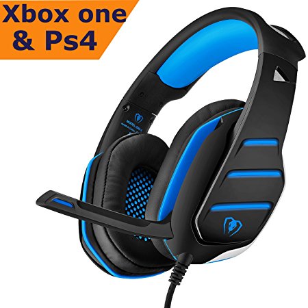 Gaming Headset for PS4 Xbox One, Beexcellent 3.5mm Wired Stereo Sound Over Ear Headphone with Noise Isolation Mic LED Light for PC Laptop Tablet Mac