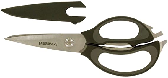 Farberware Classic 4-in-1 Ultimate Stainless Steel Kitchen Shears with Blade Cover, Gray/Black