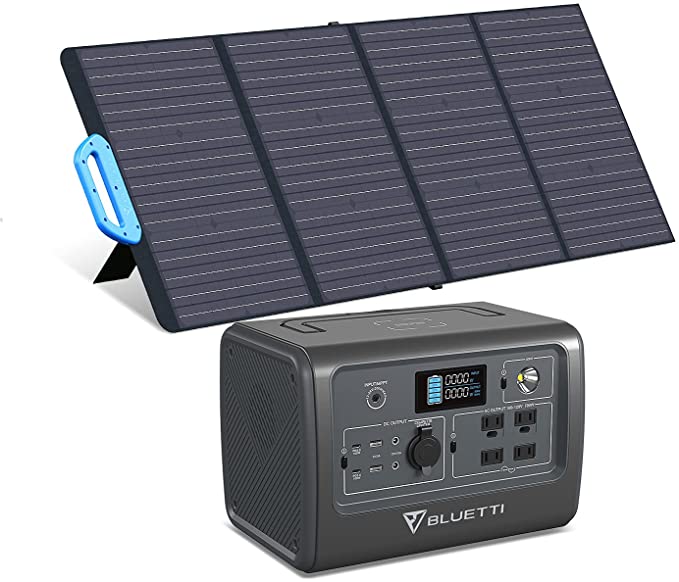 BLUETTI EB70 716Wh/700W Portable Power Station with PV120 120W Foldable Solar Panel Included, LiFePO4 Battery Pack w/ 4 AC Outlets, Solar Generator for Outdoor Camping Home Vanlife Off Grid Emergency