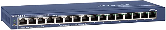 NETGEAR 16-Port Fast Ethernet 10/100 Unmanaged PoE Switch (FS116PNA) - with 8 x PoE @ 70W, Desktop, and ProSAFE Limited Lifetime Protection