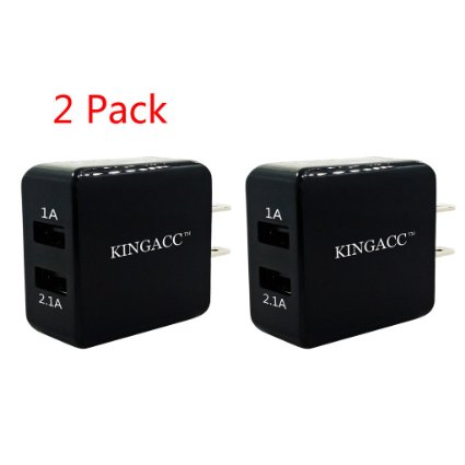 Wall Charger,KingAcc(TM) 2-Pack 10W 2.1A Dual Port USB Wall Charger With PowerSmartTM Technology for Apple iPad Air,iPads,iPad Mini,iPhone 6 6Plus 5 4,Samsung Galaxy S4 S5 S6 Note 2 3 4 Tab Series, Nexus,HTC, Motorola Android Devices-1 Year Warranty