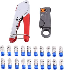 Coax Crimper, Coax Cable Crimper Kit Wire Stripper Compression Tool RG6 RG59 Compression F Connector Wire Crimping Pliers Coaxial Cable Connector Electrical Tools