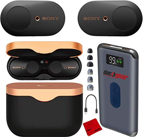 Sony WF-1000XM3 Truly Wireless Earbuds Headphones with Industry-Leading Noise Cancellation - Black WF-1000XM3/B with Charging Case Bundle Including Deco Gear Power Bank Charger   Headphone Cloth