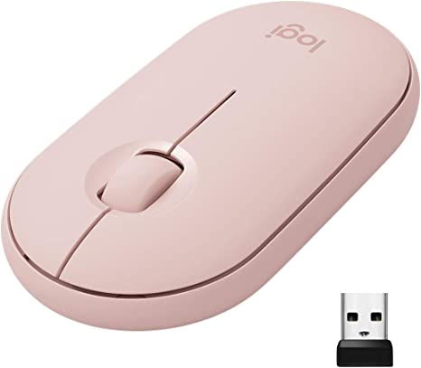 Logitech Pebble Wireless Mouse, Bluetooth or 2.4 GHz with USB Mini-Receiver, Silent, Slim Computer Mouse with Quiet Click for Laptop/Notebook/PC/Mac - Rose/Pink