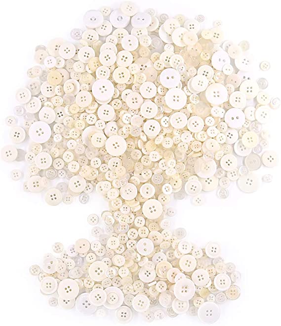 Rustark 650Pcs White Series Resin Buttons Favorite Findings Basic Buttons 2 and 4 Holes Craft Buttons for Arts, DIY Crafts, Decoration, Sewing - Sizes Range from 0.28 to 1.18 Inch