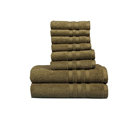 Feather Touch 8 Piece Towel Set (Sage); 2 Bath Towels, 2 Hand Towels and 4 Wash Towels - Cotton - Machine Washable, Hotel Quality, Super Soft and Highly Absorbent