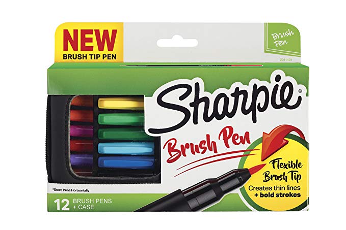 Sharpie Pen, Brush Tip, Assorted Colors, 12 Count   Soft Zip Case