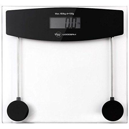 Woodsam Digital Body Weight Bathroom Fitness Scale, 400LB/180KG , Black Clear