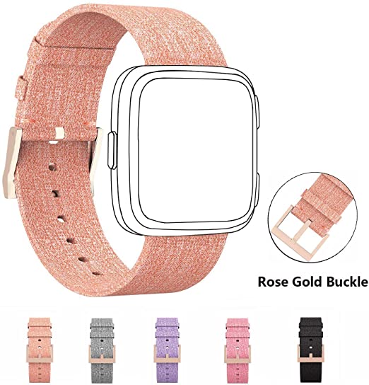 DB Band Compatible for Fitbit Versa Bands, Fashionable Woven Fabric Breathable Watchband with Rose Gold Buckle Watch Band