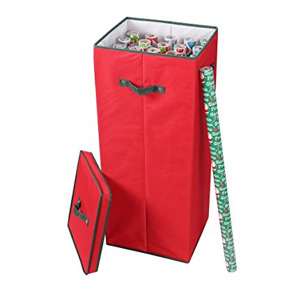 Primode Wrapping Paper Storage Box with Lid | 32” Lidded Gift Wrap Storage Box (Red)