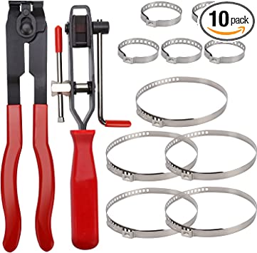 Leadrise 10Pcs CV Joint Boot Clamp Pliers with Adjustable Stainless Steel CV Boot Clamps Kit, Ear Boot Tie Pliers, Car Band Tool Kit, Automotive Hose Axle Plier for Most Cars