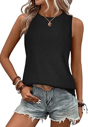 Zeagoo Tank Tops for Women Sleeveless Eyelet Shirts High Neck Cute Summer Top Loose Fit S-XXL