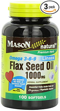Mason Natural, Flax Seed Oil, 1000 Mg (Omega 3-6-9 Linaza), Softgels, 100 Count Bottle (Pack of 3), Dietary Supplement with Omega Fatty Acids from Flax Seed, Supports Heart and Joint Health