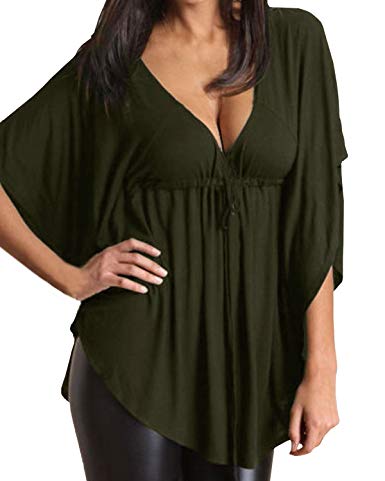 ZANZEA Women Sexy Loose V-Neck Batwing Sleeve Tunic Short Sleeve Tops Blouse