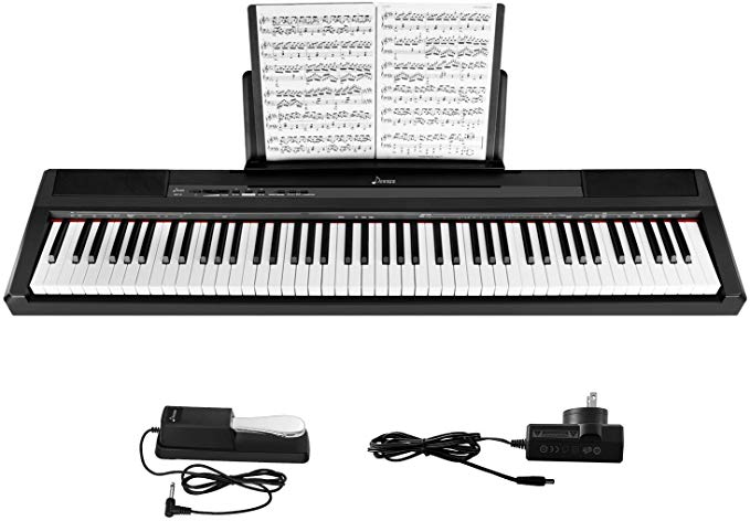 Donner DEP-10 Beginner Digital 88 Key Full Size Semi Weighted Keyboard, Portable Electric Piano with Sustain Pedal, Power Supply