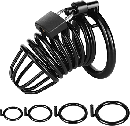 Male Cock Cage Chastity Device - UTIMI Large Chastity Cage with 4 Active Rings Adult Sex Toy for Men Penis Exercise | Key and Lock Included