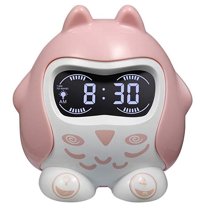 HOLABABY Alarm Clock for Kids Toddler Wake Up Clock Children’s Sleep Trainer Lullaby Sleep Sounds Machine with Night Light Snooze Two-Way Power Supply (Pink)