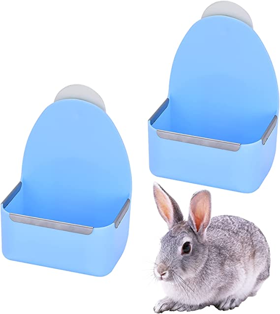 kathson Food and Water Bowl Cage Feeder for Rabbits Dish Feeder Removable Hanging Spill Proof Anti Bite for Rabbit, Guinea Pig, Chinchilla, Hamster, Ferret (Blue)