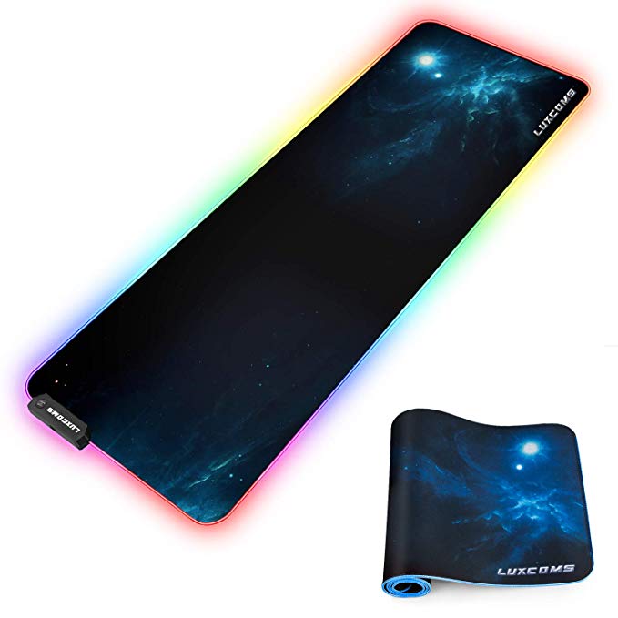 LUXCOMS RGB Soft Gaming Mouse Pad Large, Oversized Glowing Led Extended Mousepad ，Non-Slip Rubber Base Computer Keyboard Pad Mat，31.5X 11.8in