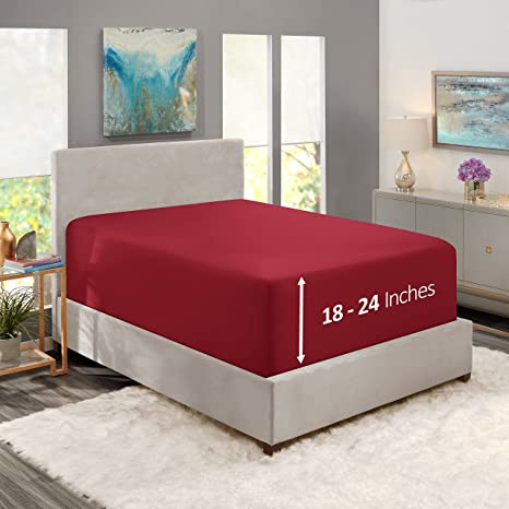 Nestl Extra Deep Pocket Fitted Sheet Twin Size Fits up to 24 Inch Mattress - Bottom Sheet - Queen Fitted Sheet Only - Super Soft, Fade Resistant, Breathable, Burgundy