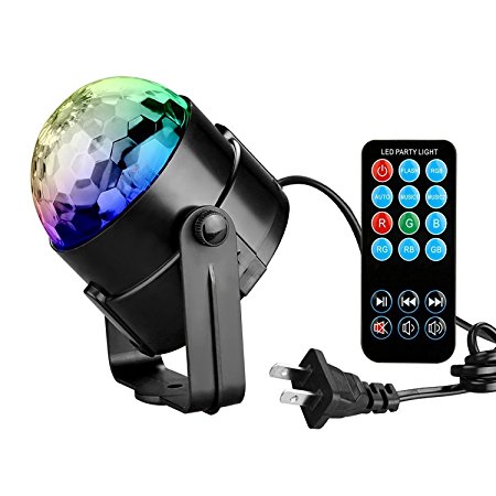 Tabiger Disco Ball Party Lights Ball 3W RGB Sound Activated Strobe Light Stage New Year Christmas Halloween lights Show Outdoor for Kids Fun Xmas Wedding Home DJ Karaoke KTV Club Pub(with Remote)