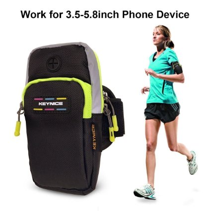 Keynice Sports Armband Multifunctional Double Pockets Workout Arm Bag for iPhone 6 plus 6s 5s Samsung Galaxy Nexus Xperia Best for workouts running cycling