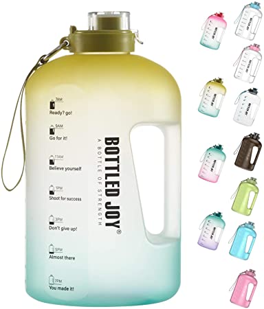 BOTTLED JOY 1 Gallon Water Bottle, BPA Free Large Water Bottle Hydration with Motivational Time Marker Reminder Leak-Proof Drinking Big Water Jug for Camping Sports Workouts and Outdoor Activity