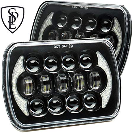 SPL Nice Looking 5''x7" 7''x'6" Projector Cree LED Headlights with DRL for Jeep Wrangler YJ Cherokee XJ H6054 H5054 H6054LL 69822 6052 (Black Pair)