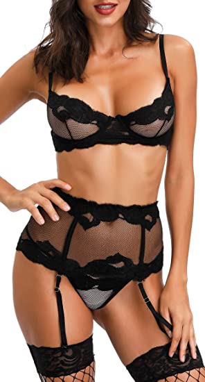 The victory of cupid Women Lingerie Set with Garter Belts Sexy Bra and Panty Underwire Lingerie Sets