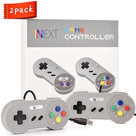 iNNEXT SNES Retro USB Super Nintendo Controller Gamepad Joystick, USB PC Controller, Raspberry Pi Controller for Windows PC / MAC / Raspberry Pi (2 Pack)