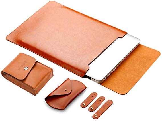 Soyan 13-Inch Laptop Sleeve Accessories Kit, Compatible with New 13-inch MacBook Air/Pro Model A1932/A1989/A1708/A1706 - Brown