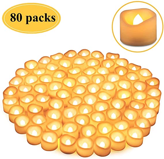 Kohree 80 Pack Battery Operated LED Tealights Candles, Flameless Flickering Tea Lights with Warm White, Electric Fake Candles Realistic for Home Decor, Table, Room, Dating, Wedding, Party