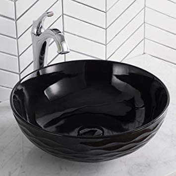 Kraus KCV-200GBL Ceramic Above counter Round Bathroom Sink, 16.5 x 16.5 x 5.5 inches, Black