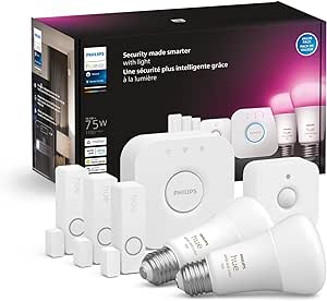 Philips Hue Secure Starter Kit - Includes 3 Secure Contact Sensors (White), 1 Indoor Motion Sensor, 1 Bridge, 2 White & Color Ambiance Smart Bulbs - Easy to Install, Works with Hue App